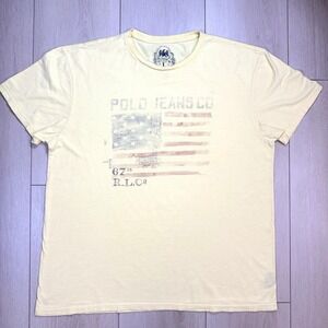 VTG Polo Jeans Co Ralph Lauren USA Flag Graphic T-Shirt Men's L Yellow Y2K 90s